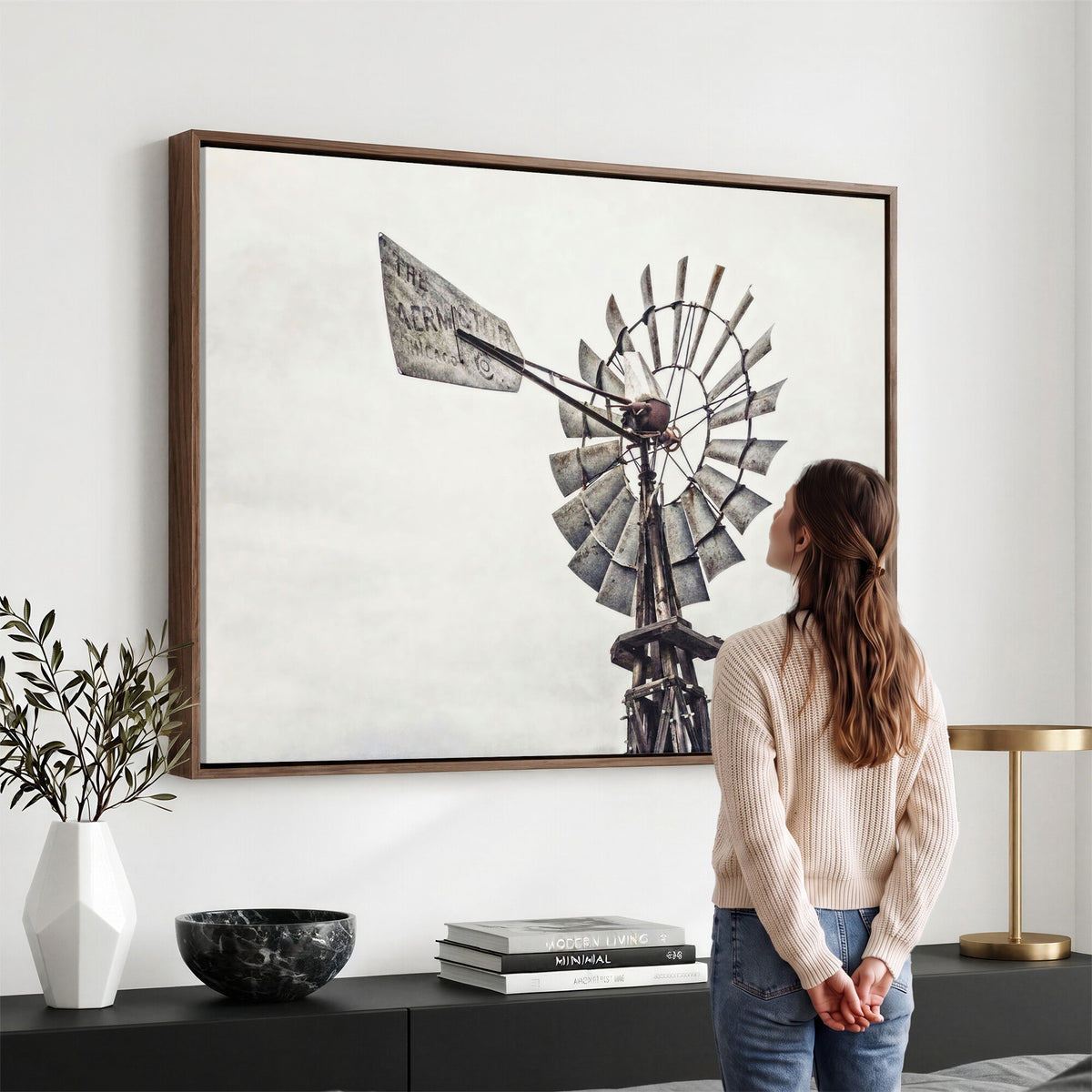 63200638-MGV-TP-24X36 - Vintage Rustic Farmhouse Windmill Canvas Wall Art - Western Country Landscape Print