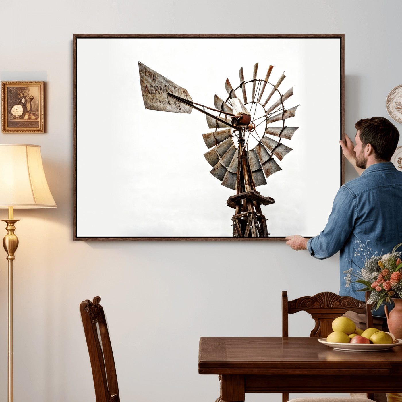 99806928-MGV-CV-36X24 - Rustic Farmhouse Windmill Canvas Wall Art Vintage Western Farmhouse Print