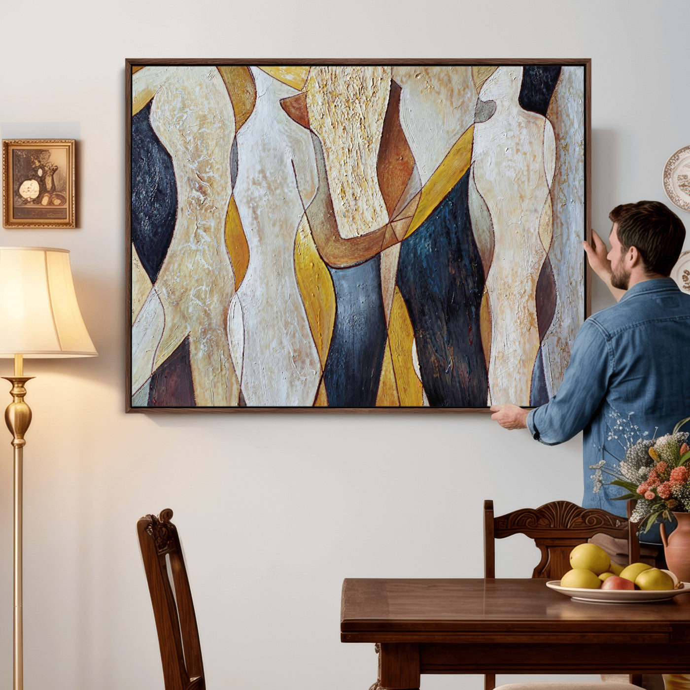 96079939-MGV-CV-36X24 - Mid Century Modern Figurative Canvas Wall Art Abstract Cubist Painting Print