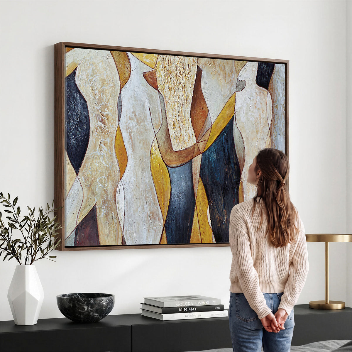 96079939-MGV-CV-36X24 - Mid Century Modern Figurative Canvas Wall Art Abstract Cubist Painting Print