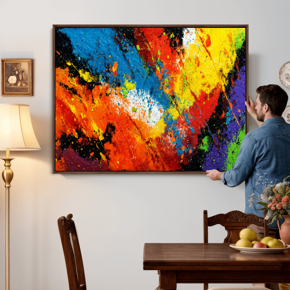 74888753-MGV-CV-36X24 - Vibrant Blue Abstract Canvas Wall Art Colorful Impasto Oil Painting Print