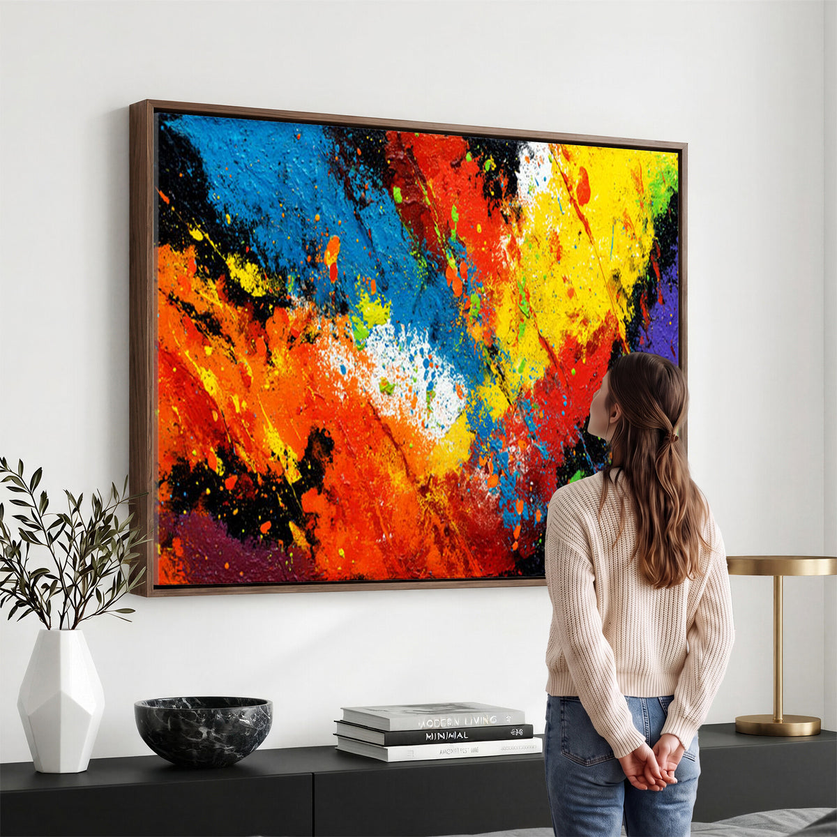74888753-MGV-CV-36X24 - Vibrant Blue Abstract Canvas Wall Art Colorful Painterly Oil Painting Style Print