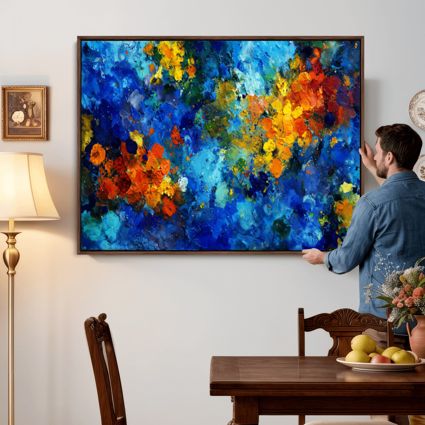 52431611-MGV-CV-36X24 - Vibrant Blue Abstract Canvas Wall Art Colorful Impasto Oil Painting Print