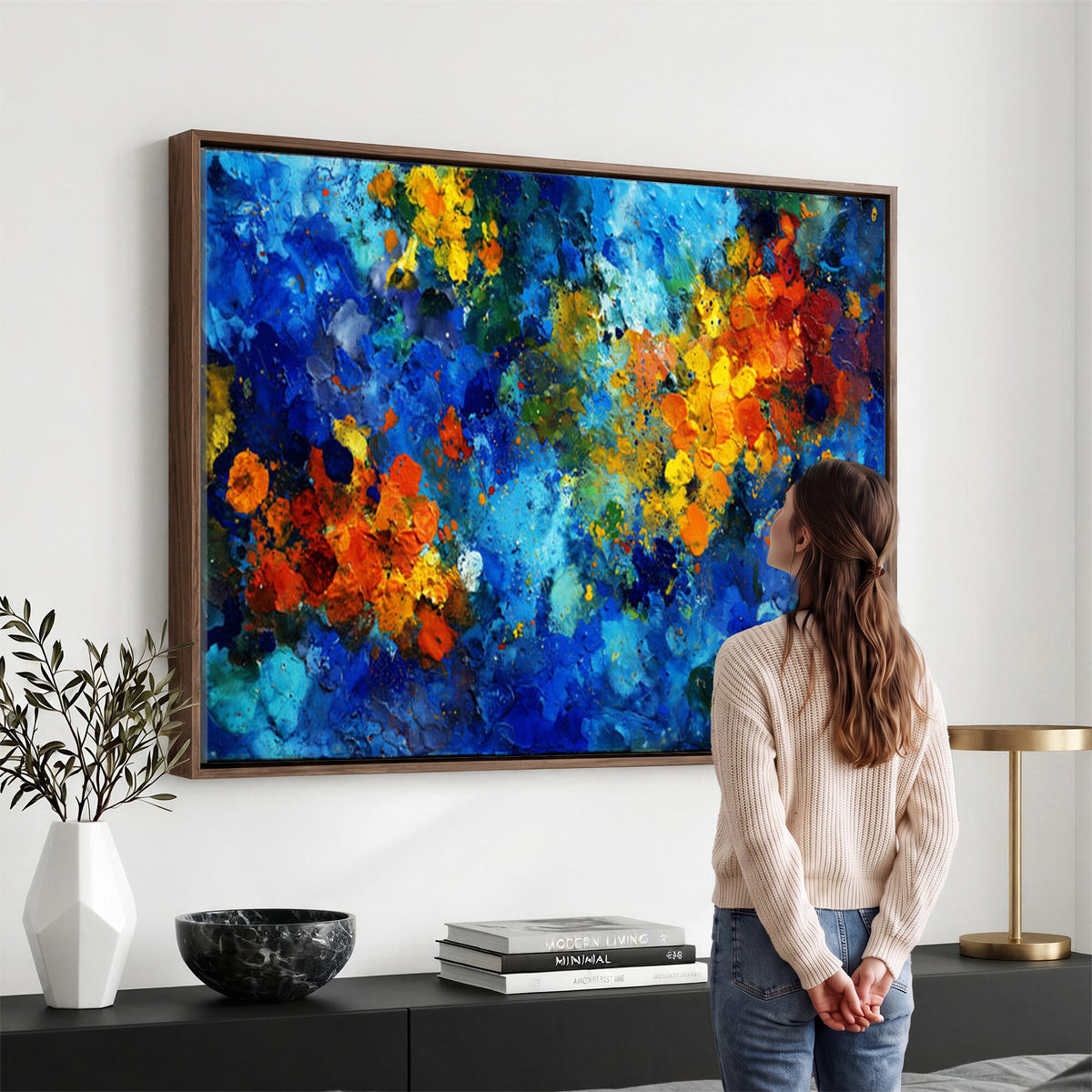 52431611-MGV-CV-36X24 - Vibrant Blue Abstract Canvas Wall Art Colorful Painterly Oil Painting Style Print