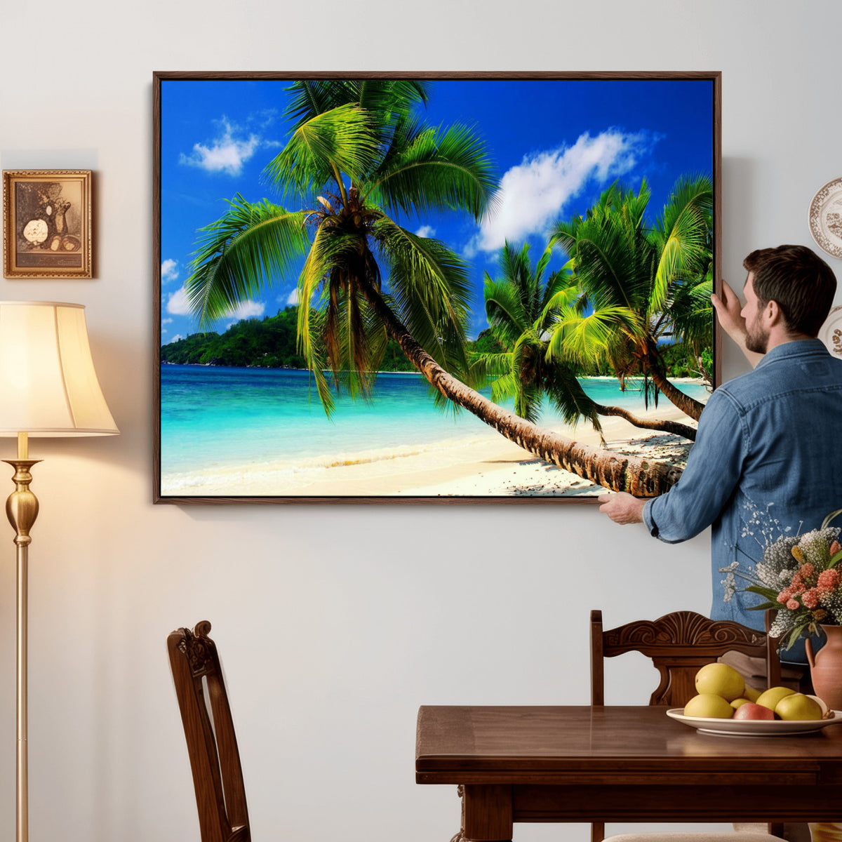 67049818-MGV-CV-36X24 - Tropical Island Coconut Palm Trees Wall Art Canvas Print - Turquoise Beach Print for Lake Home Decor