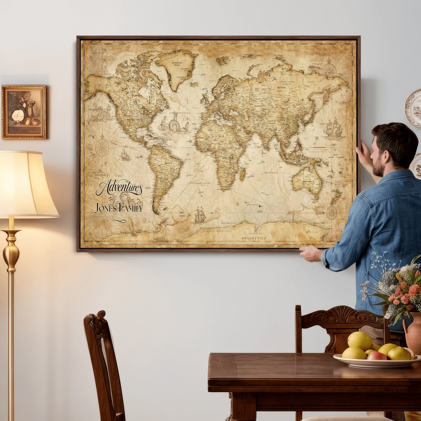 60956619-MGV-CV-36X24 - Custom Push Pin World Map Canvas Print – Personalized Travel Map Wall Art