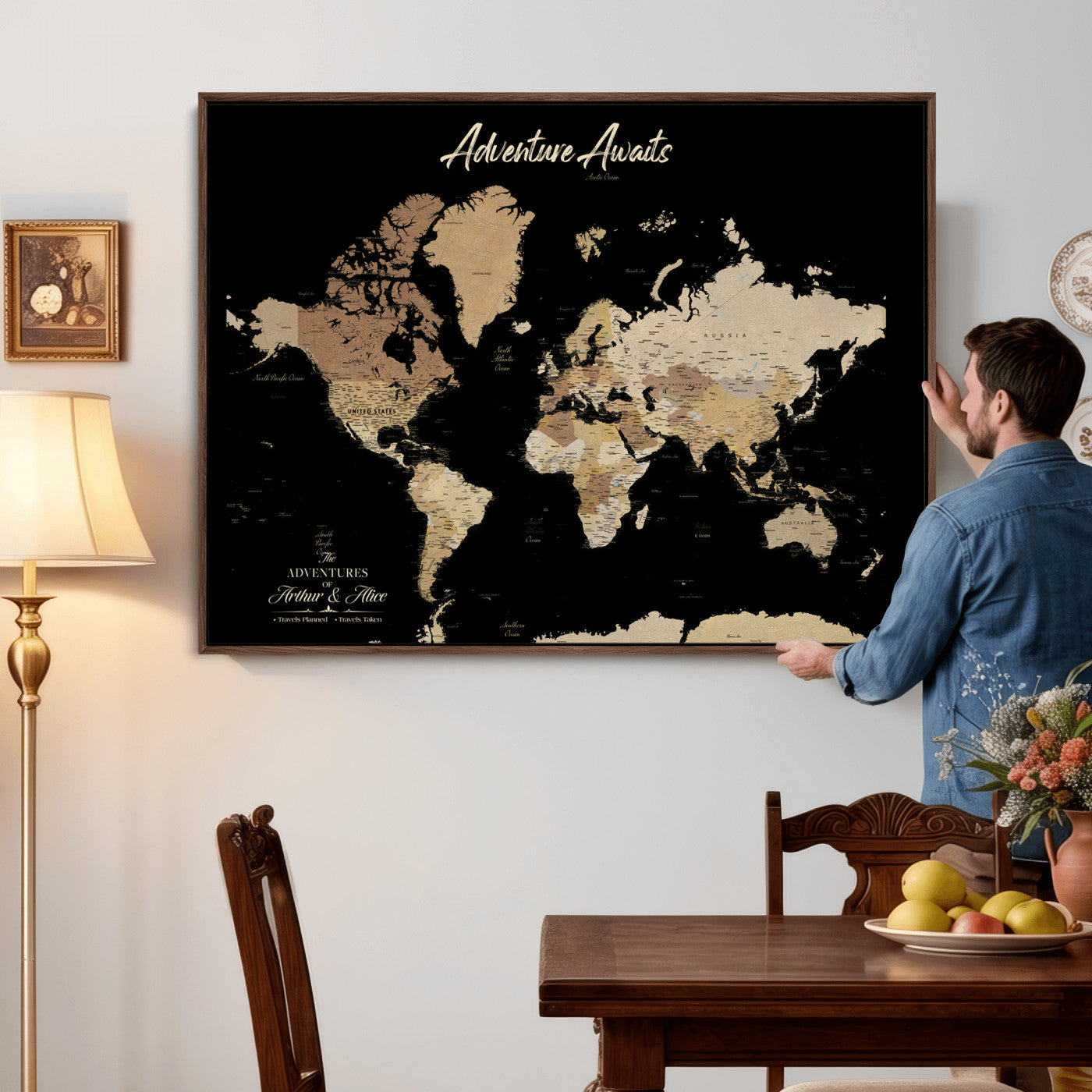 88415067-MGV-CV-36X24 - Custom Push Pin World Map Canvas Print – Personalized Travel Map Wall Art