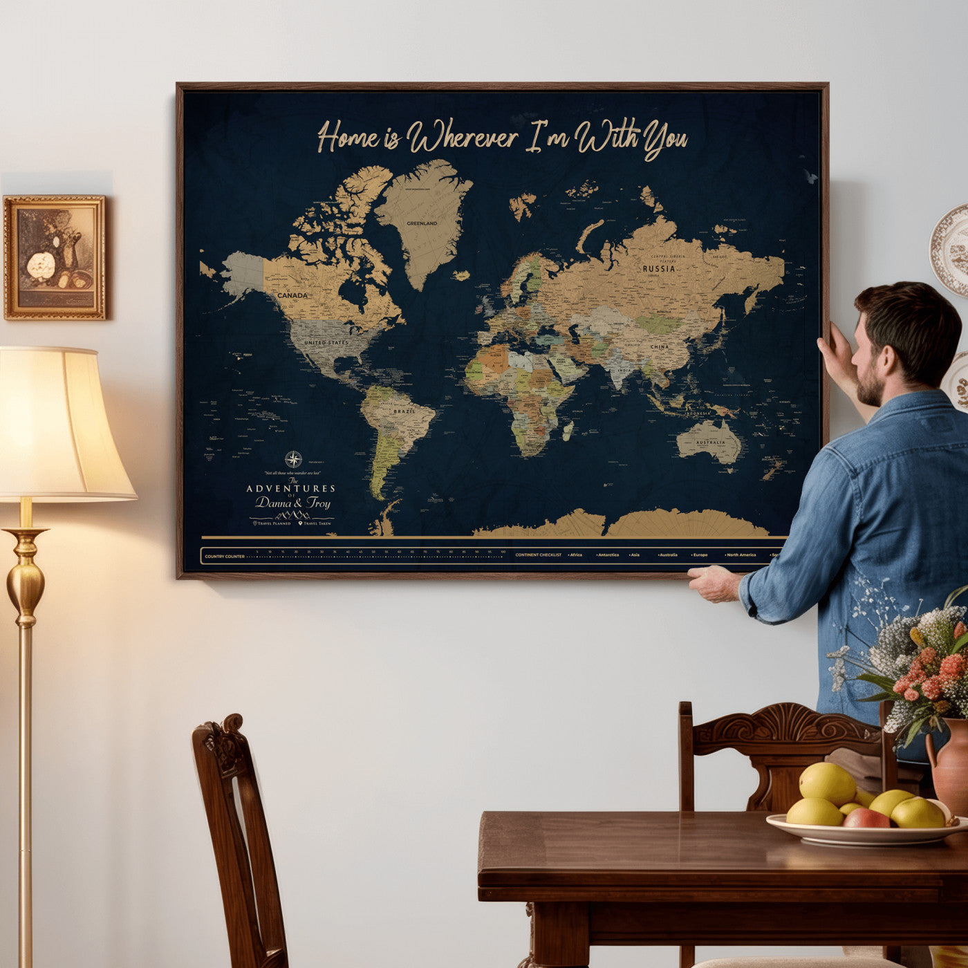 14276407-MGV-CV-36X24 - Custom Push Pin World Map Canvas Print – Personalized Travel Map Wall Art
