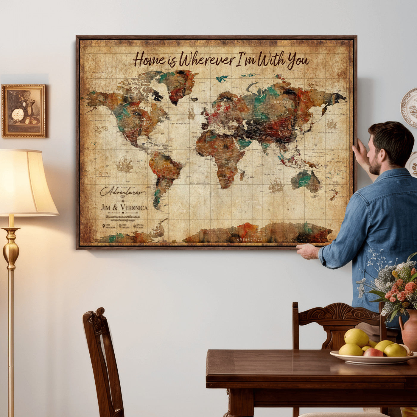 48389322-MGV-CV-36X24 - Custom Push Pin World Map Canvas Print – Personalized Travel Map Wall Art