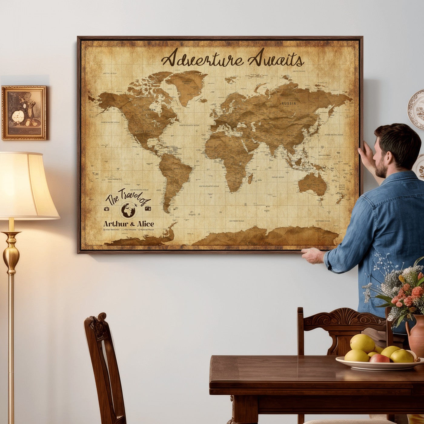 43427501-MGV-CV-36X24 - Custom Push Pin World Map Canvas Print – Personalized Travel Map Wall Art