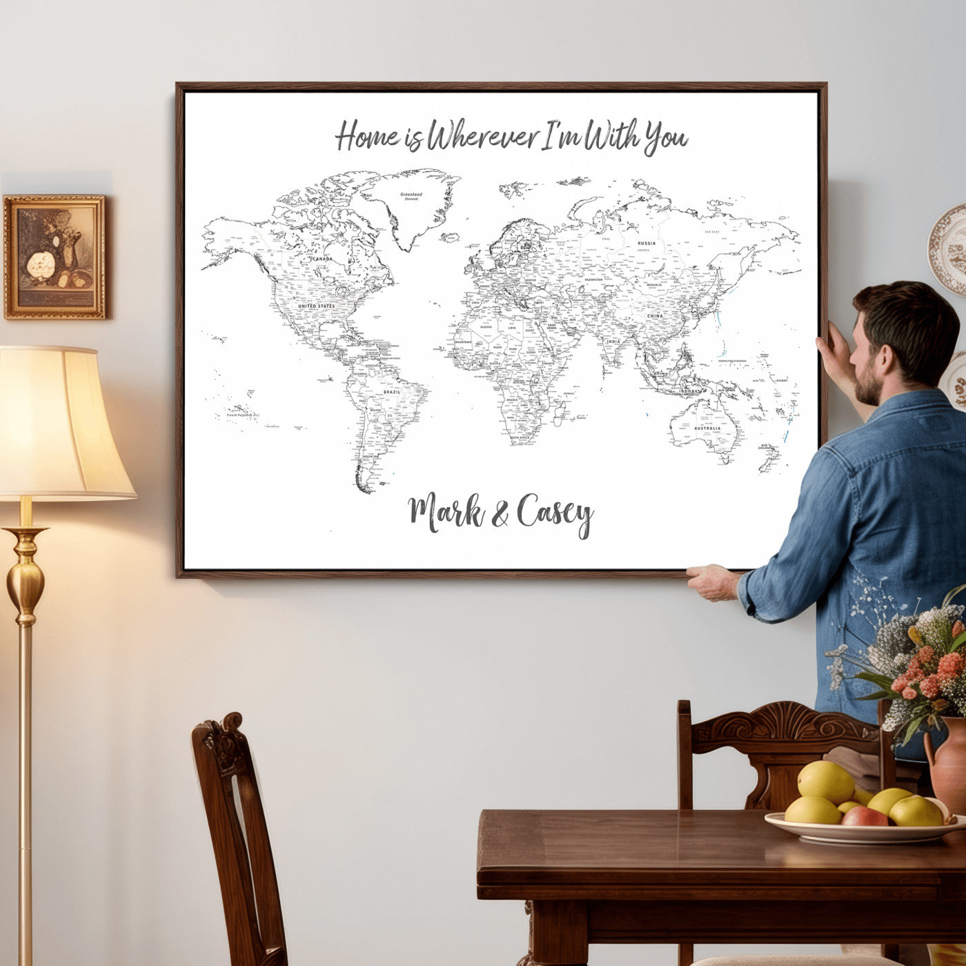 84721465-MGV-CV-36X24 - Custom Push Pin World Map Canvas Print – Personalized Travel Map Wall Art