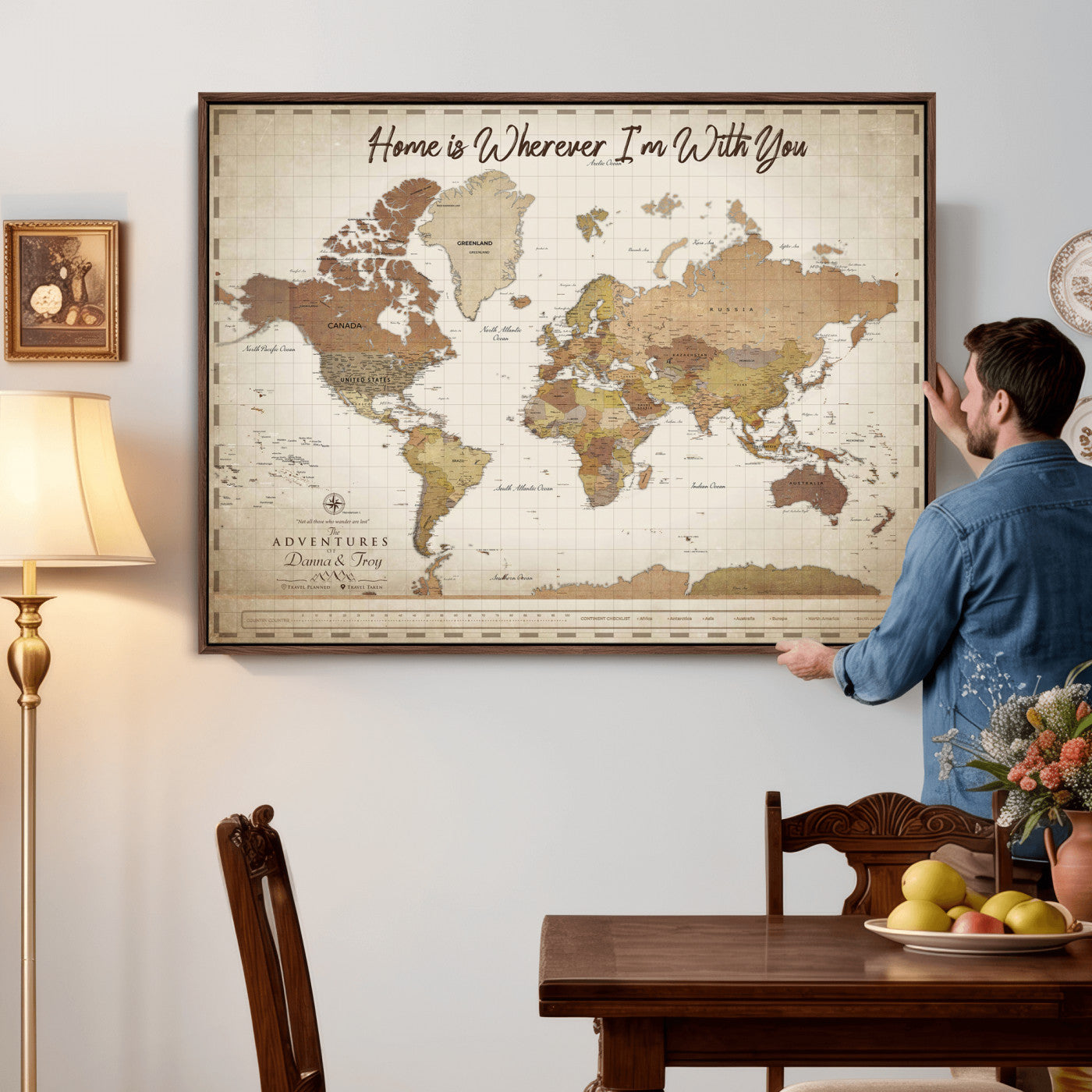 33352020-MGV-CV-36X24 - Custom Push Pin World Map Canvas Print – Personalized Travel Map Wall Art