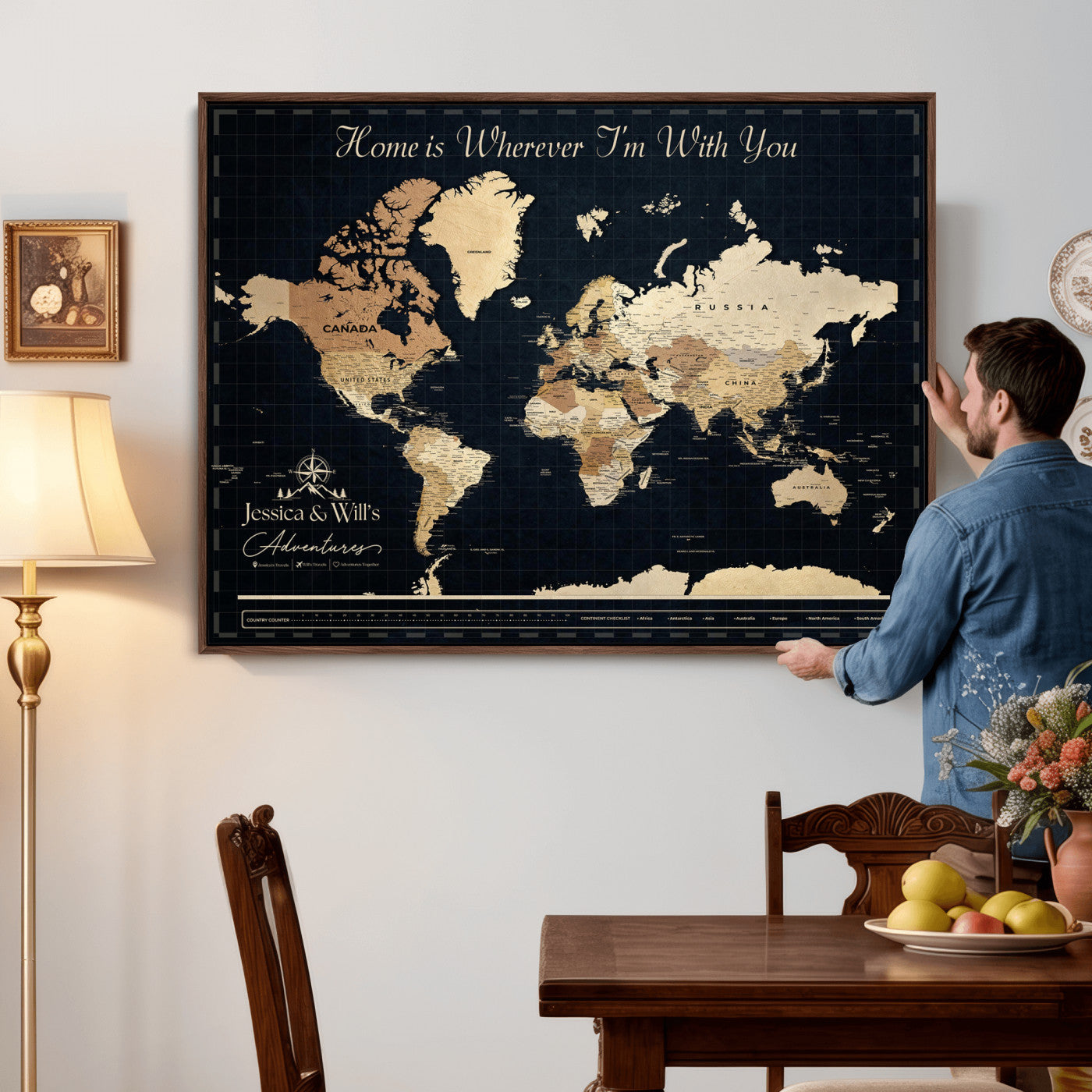 83786806-MGV-CV-36X24 - Custom Push Pin World Map Canvas Print – Personalized Travel Map Wall Art