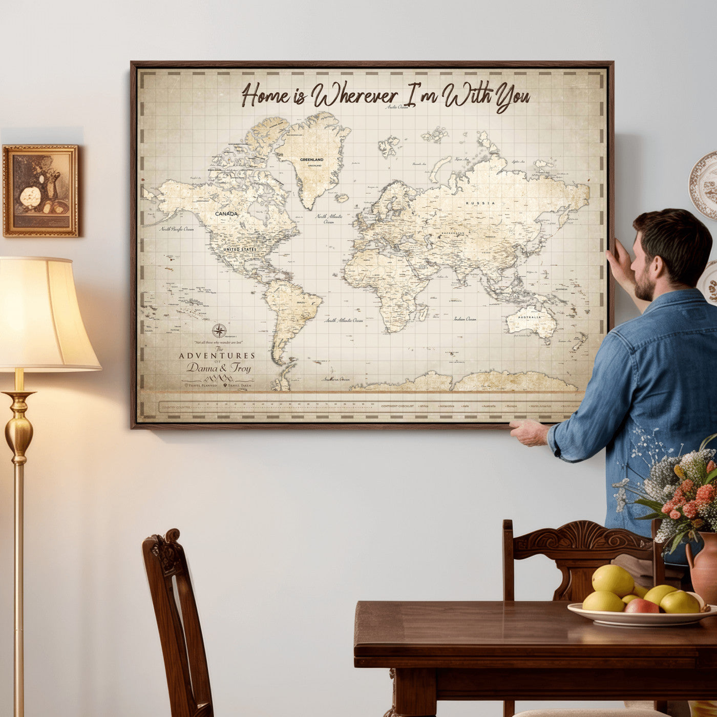 40086720-MGV-CV-36X24 - Custom Push Pin World Map Canvas Print – Personalized Travel Map Wall Art
