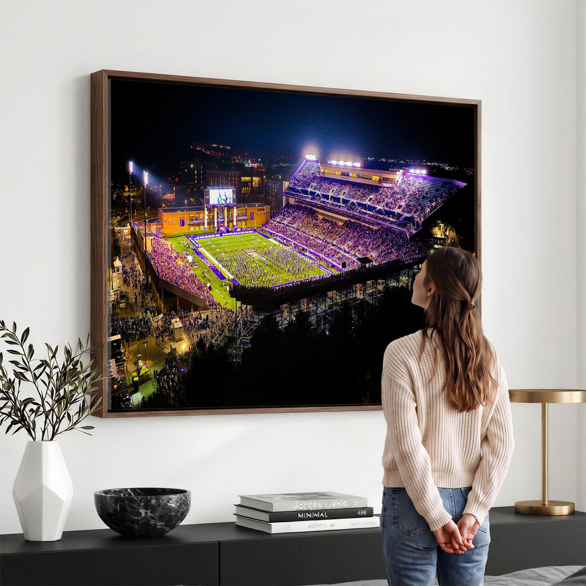 400867JMU2-MGV-CV-36X24 - JMU Stadium Wall Art Canvas Print for Game Room Decor - James Madison University Stadium