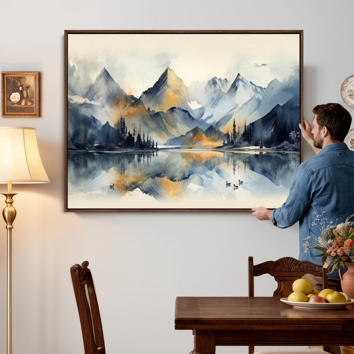 10196184T-MGV-CV-36X24 - Abstract Lake Mountain Wall Art Canvas Print