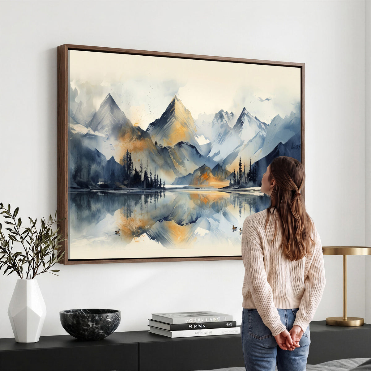 10196184T-MGV-CV-36X24 - Lake Abstract Mountain Wall Art Canvas Print