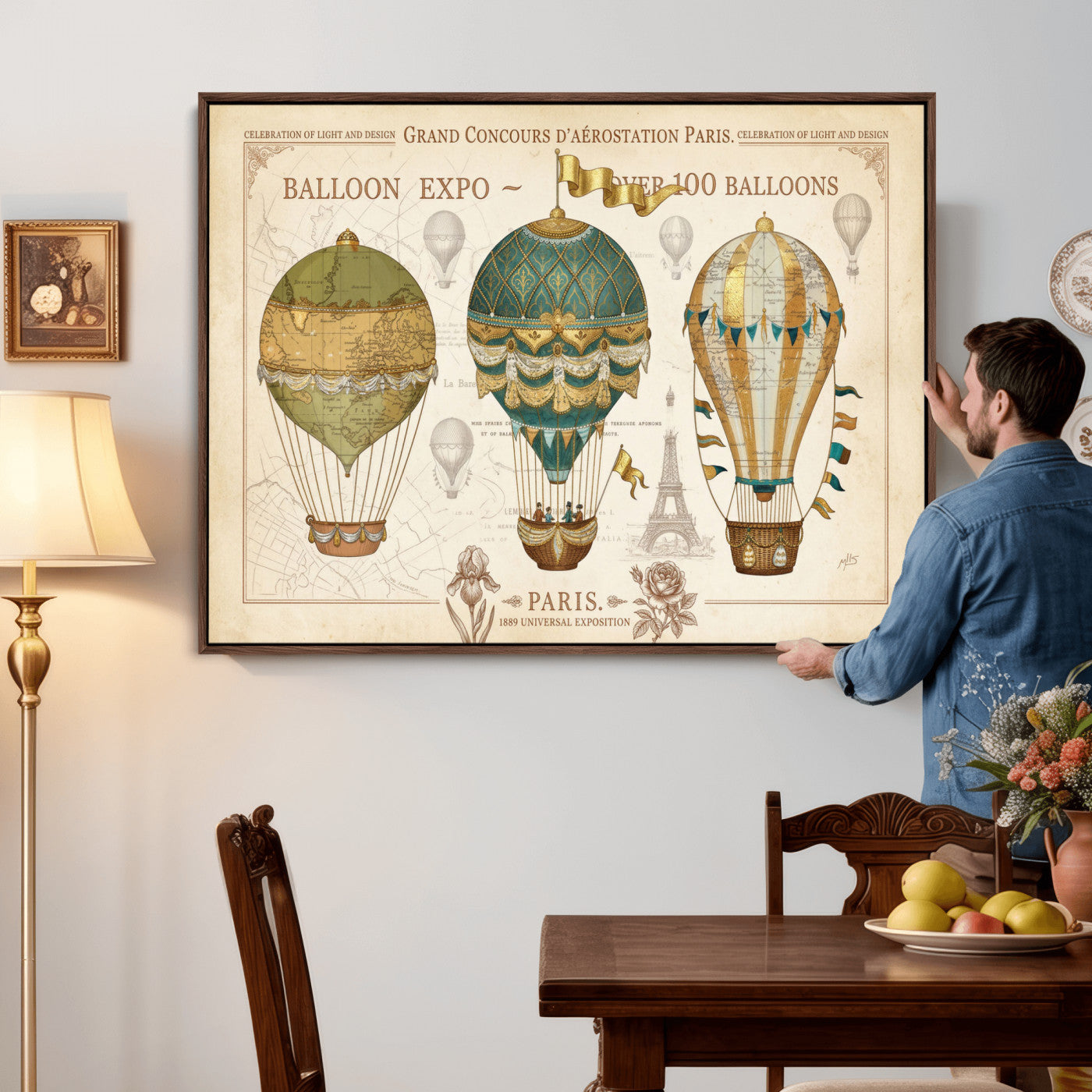 31530449-MGV-CV-36X24 - Kimberly Allen Paris Balloon Expo Wall Art Canvas Print, Vintage 1889 French Hot Air Balloon Poster