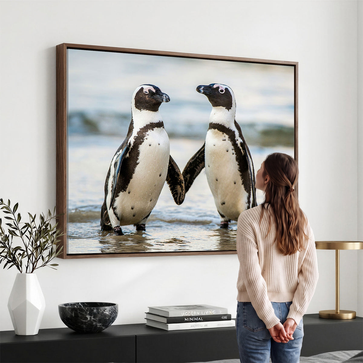 64870405-MGV-TP-30X20 - African Penguins Boulders Beach Wall Art Canvas Print, Cute Penguin Couple Photo Print