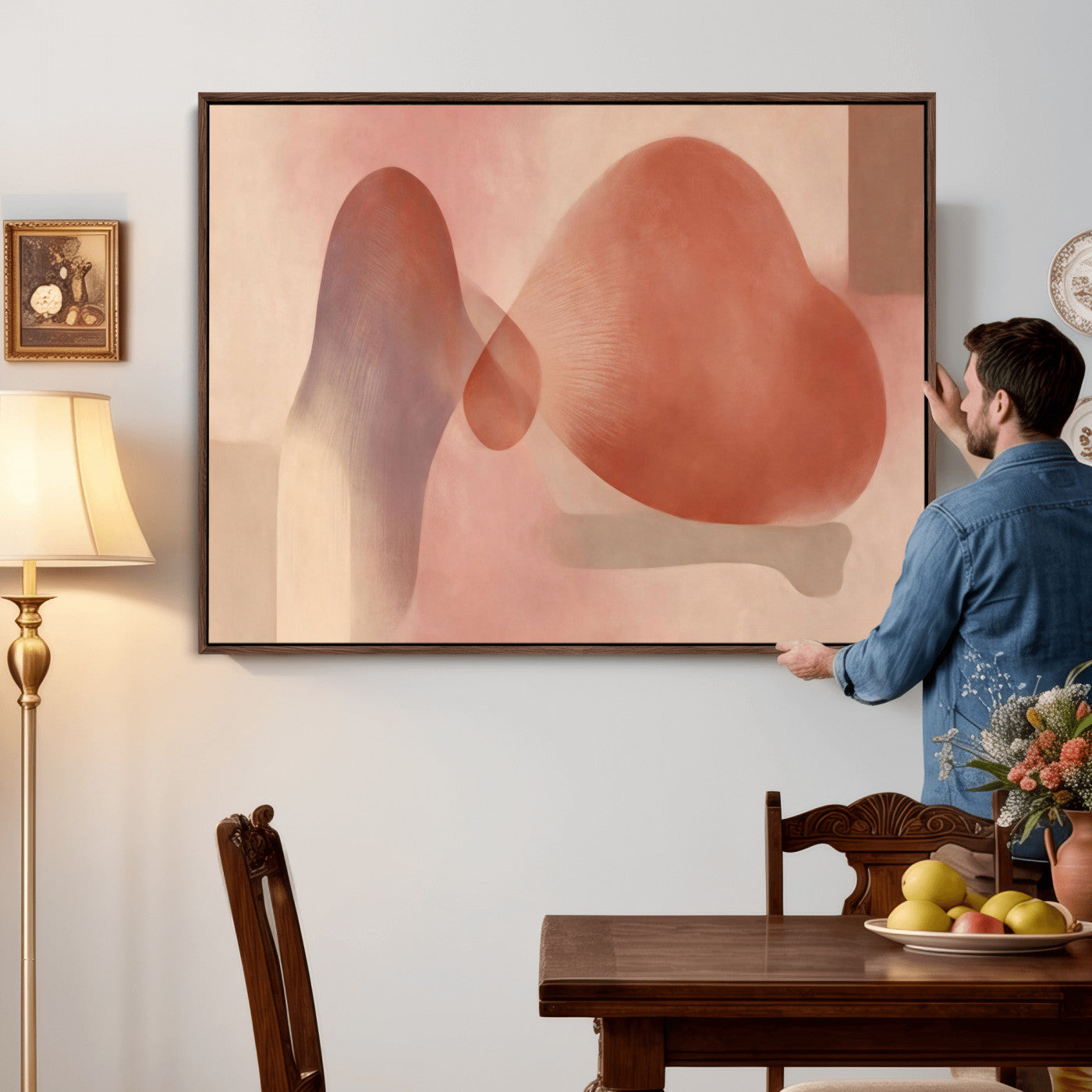 85110643-MGV-CV-36X24 - Vinna Begin Calin Biomorphic Abstract Wall Art Canvas Print, Terracotta Pink Organic Shapes Art Painting Print