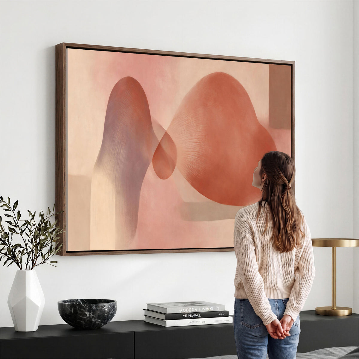 85110643-MGV-CV-36X24 - Vinna Begin Calin Biomorphic Abstract Wall Art Canvas Print, Terracotta Pink Organic Shapes