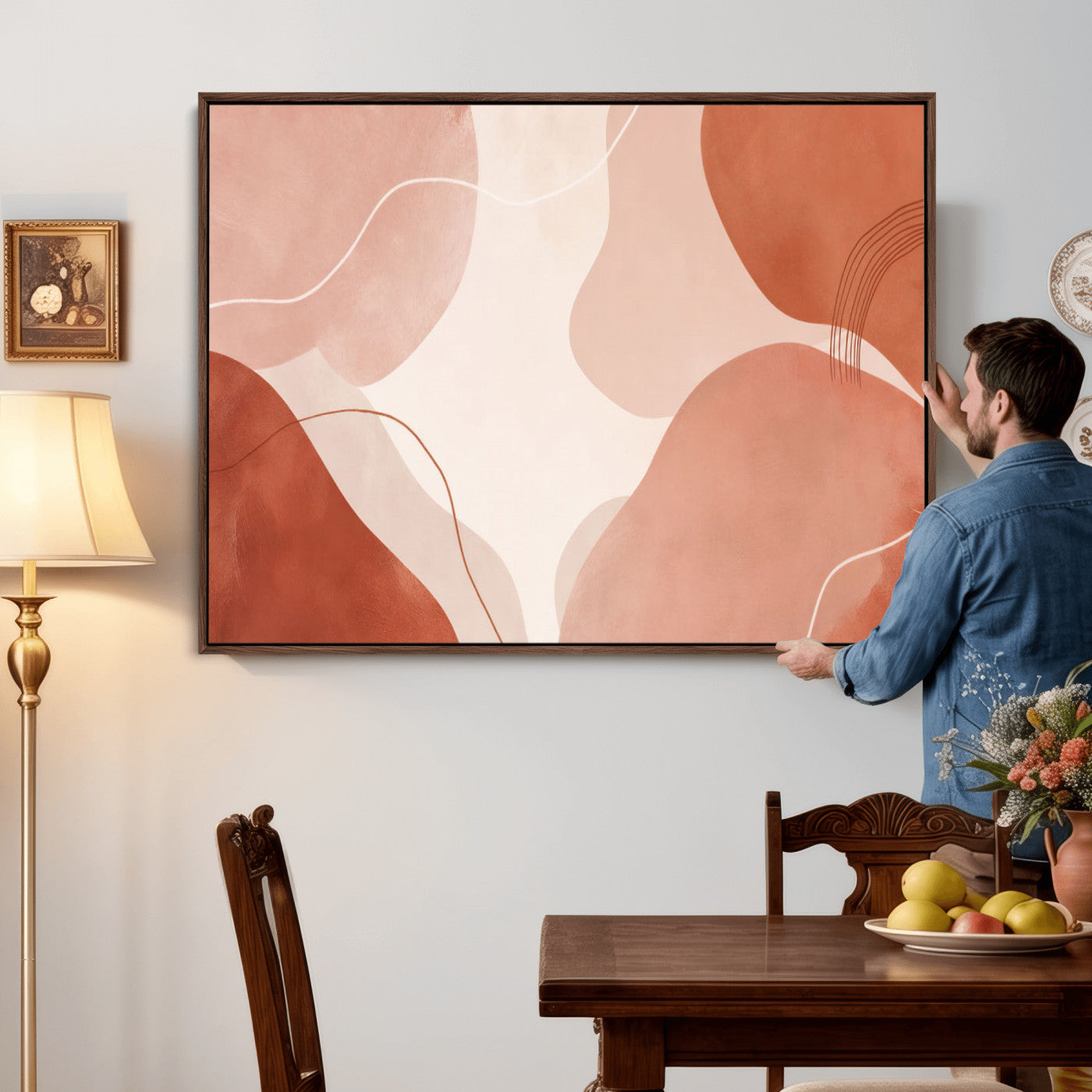 17685421-MGV-CV-36X24 - Abstract Boho Terracotta Wall Art Canvas Print, Mid Century Minimalist Painting Print
