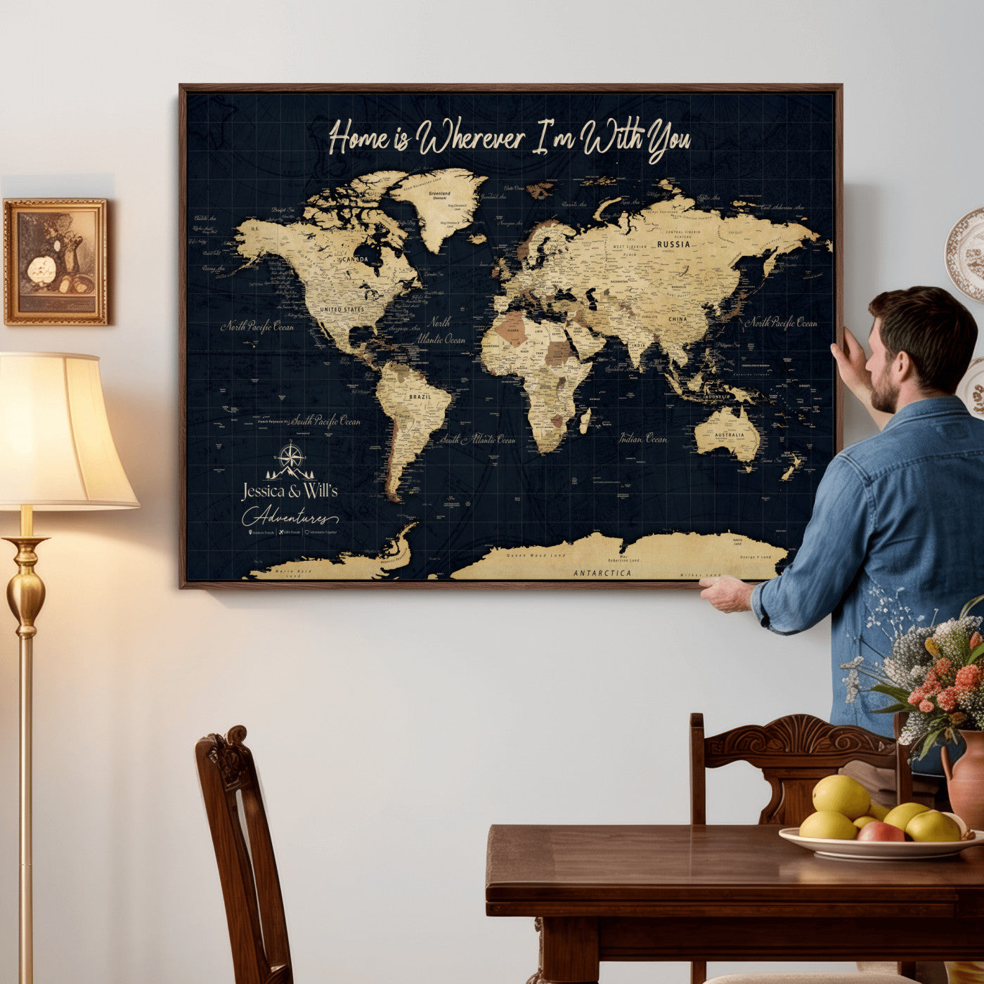 19542599-MGV-CV-36X24 - Custom Push Pin World Map Canvas | Personalized Travel Tracker | Wedding Anniversary Gift for Couples - Adventure Map Wall Art with Pins