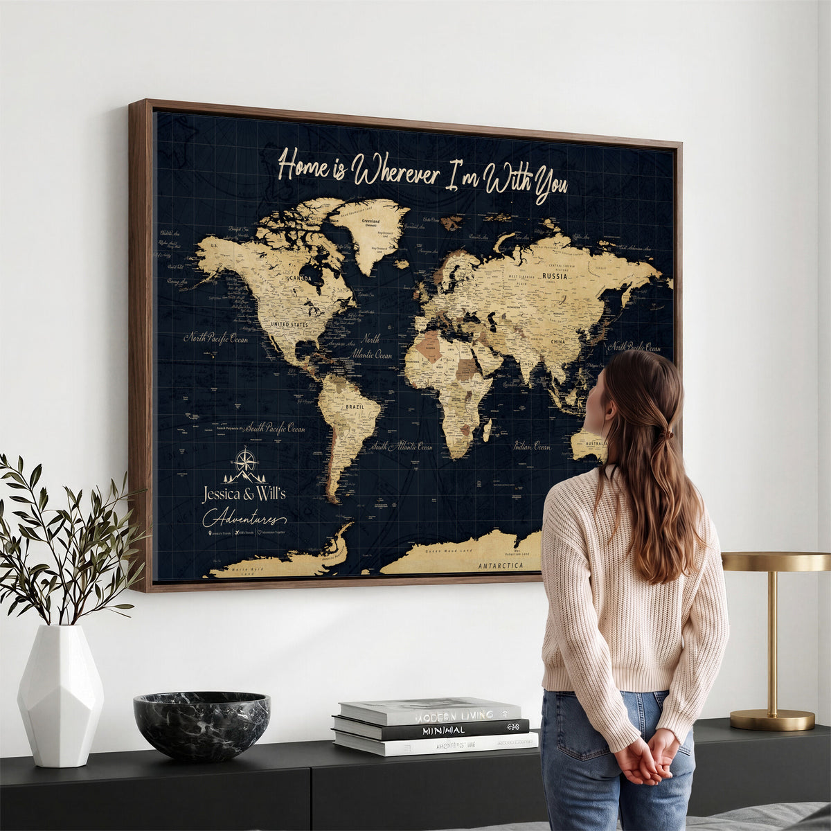 19542599-MGV-CV-36X24 - Custom Push Pin World Map Canvas | Personalized Travel Tracker | Wedding Anniversary Gift for Couples - Adventure Map Wall Art with Pins