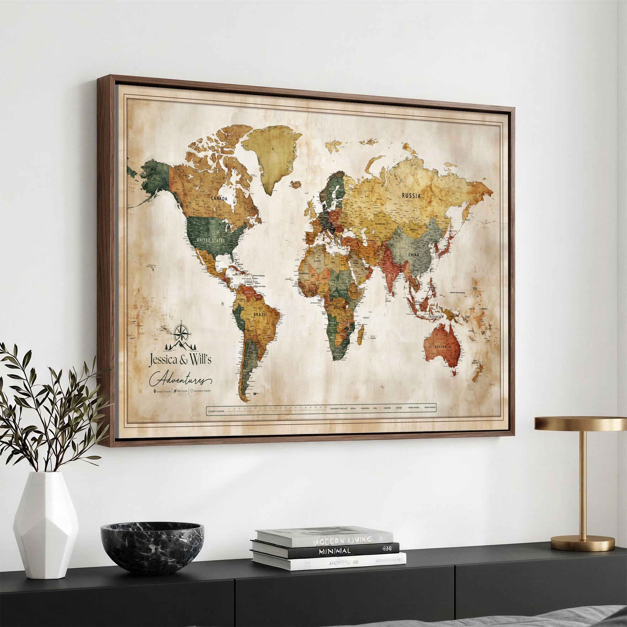 19542567-MGV-CV-36X24 - Custom Push Pin World Map Canvas | Personalized Travel Tracker | Wedding Anniversary Gift for Couples - Adventure Map Wall Art with Pins