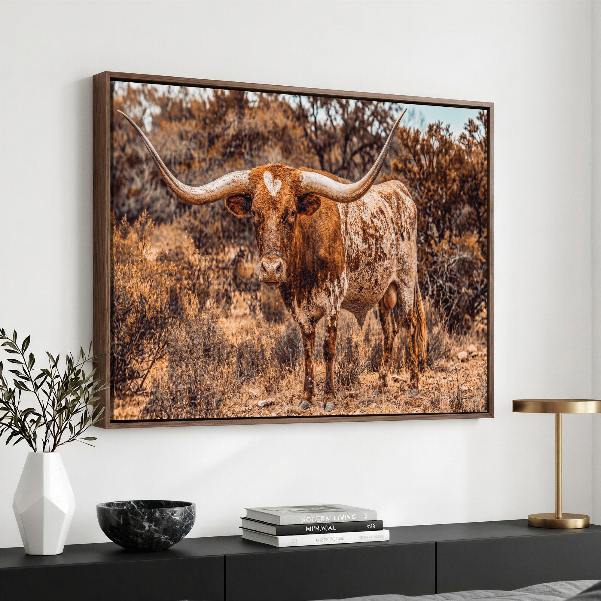 62076449-MGV-CV-36X24 - Texas Cow Bull Longhorn Print for Western Wall Art Decor for Farmhouse