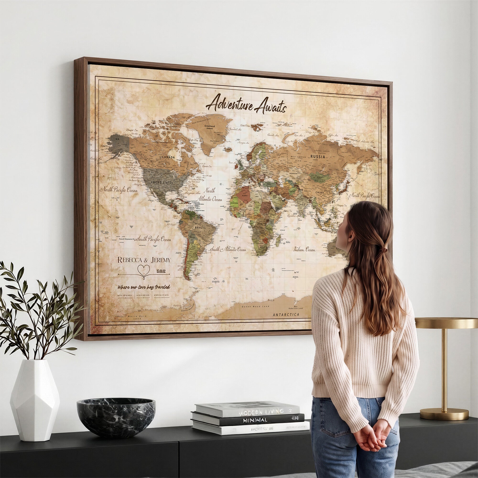 1954256765-MGV-CV-36X24 - Custom Push Pin World Map Canvas PRINT | Personalized Travel Tracker | Wedding Anniversary Gift