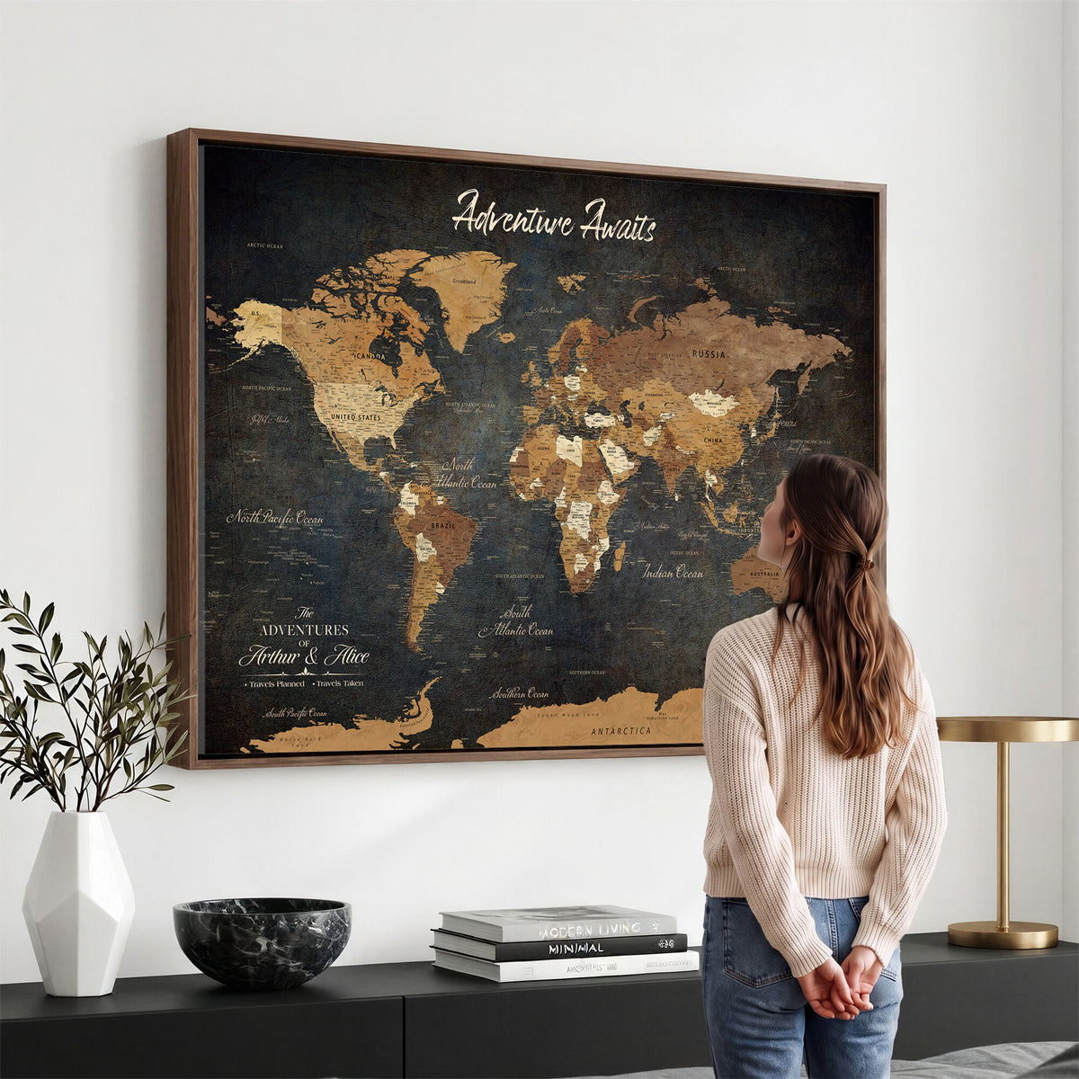 195425676576-MGV-CV-36X24 - Custom Push Pin World Map Canvas PRINT | Personalized Travel Tracker | Wedding Anniversary Gift