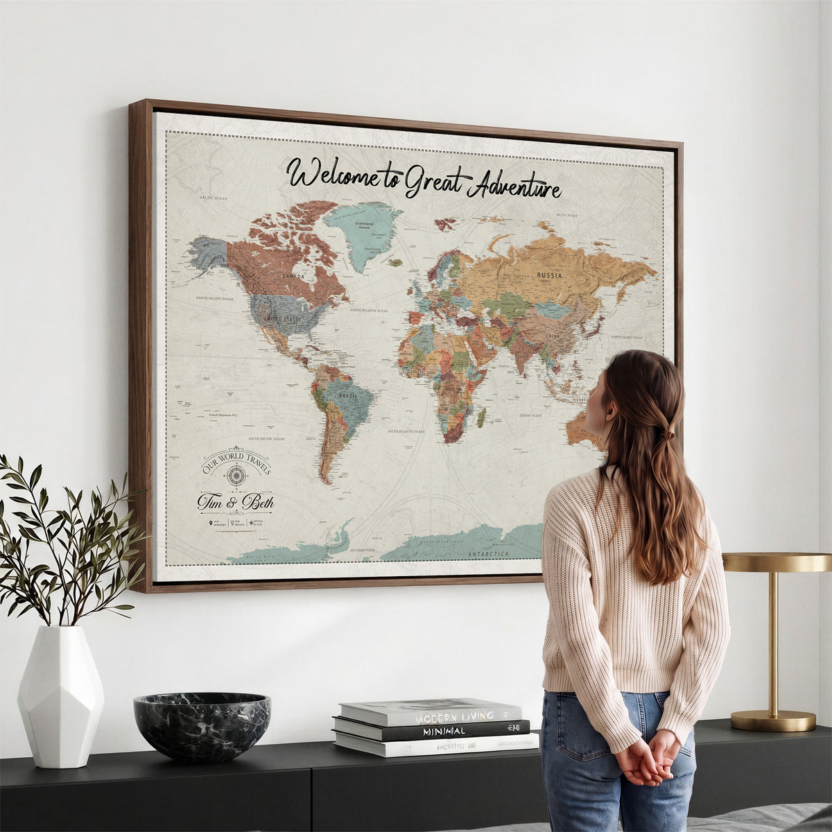 NEWMAP-19-MGV-CV-36X24 - World Map Wall Art Canvas Print, Modern Decorative Framed Map Artwork Prints for Living Room, Office, Bedroom Wall Decor
