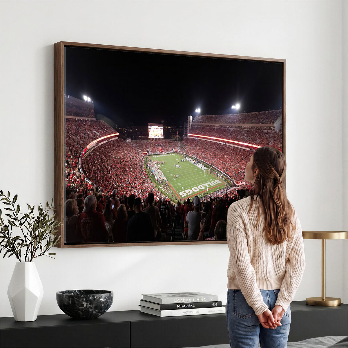 50587166-_Poster-30x20 - Sanford Stadium Georgia Bulldogs Canvas Print 3 Piece Framed Wall Art Extra Large Floating Frame Sports Poster Made in USA