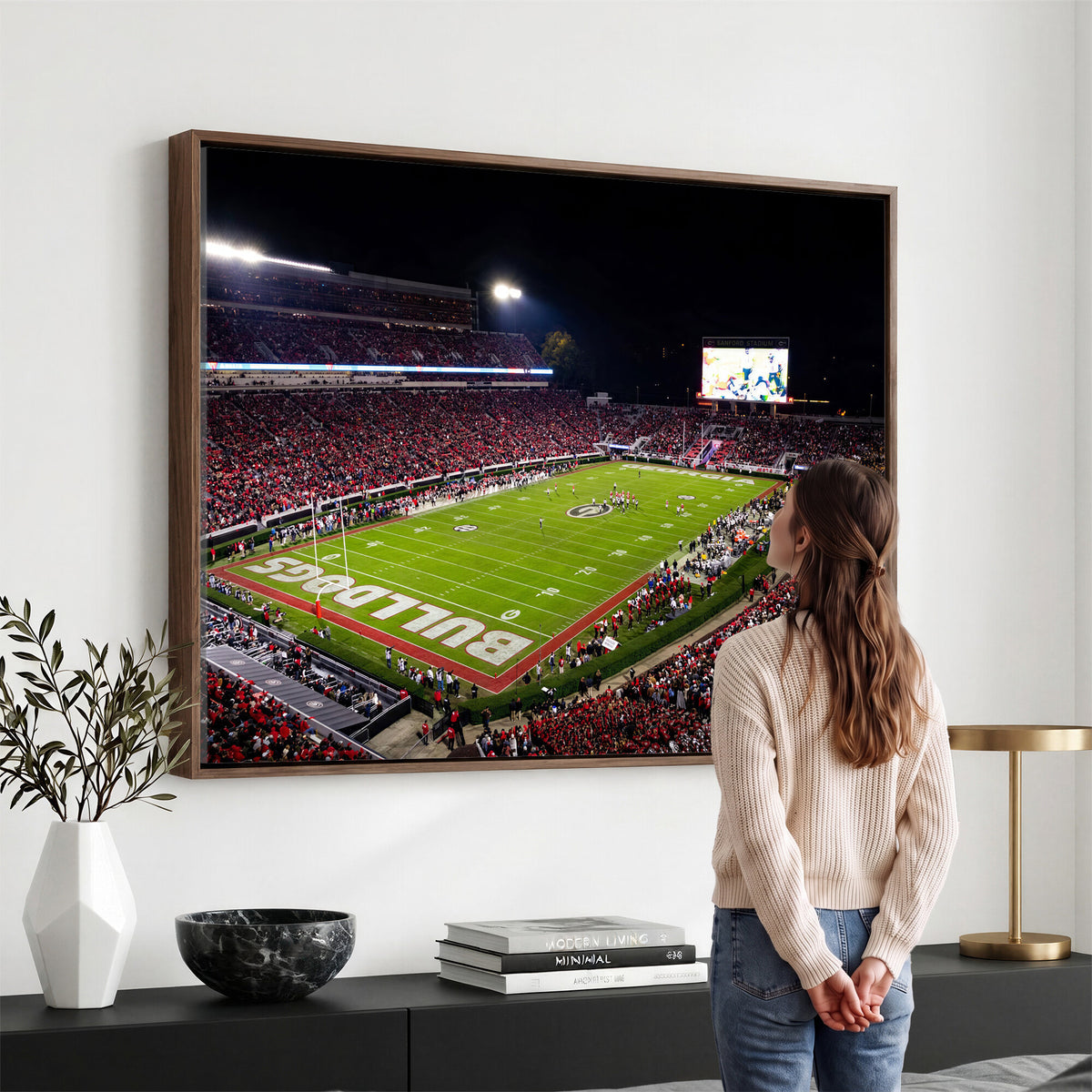 73520603-_Poster-30x20 - Georgia Bulldogs Sanford Stadium Canvas Print 3 Piece Framed Wall Art Extra Large Floating Frame Nature Poster Made in USA