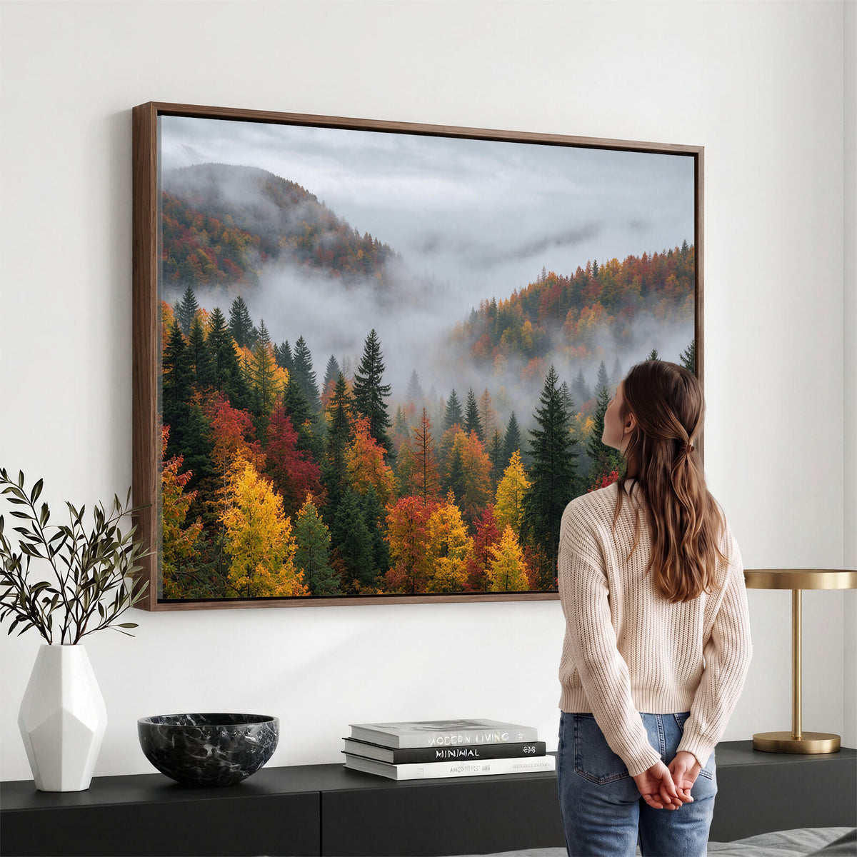 47877083-_Poster-30x20 - Fall Forest Misty Mountain Canvas Print Smoky Mountain Landscape Wall Art Autumn Trees Nature Poster Printing