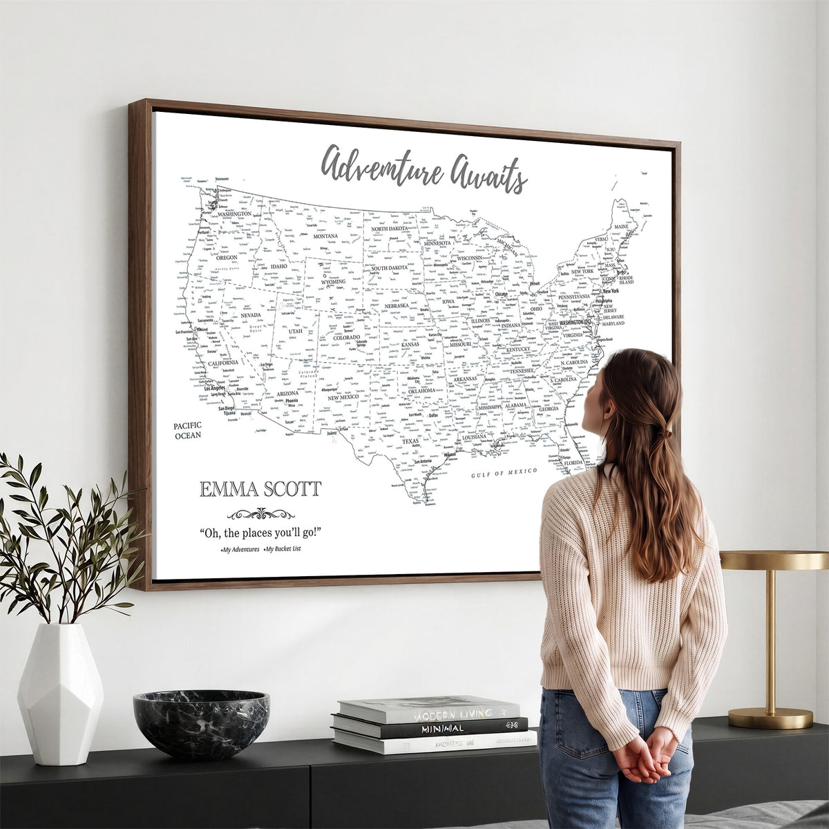 73634814-MGV-CV-36X24 - Custom USA Push Pin Travel Map Canvas Wall Art - Personalized Couples Gift Flat Digital Print