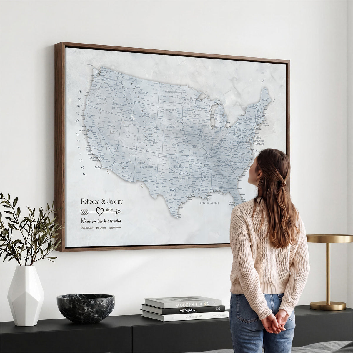 35973131-MGV-CV-36X24 - Custom USA Push Pin Travel Map Canvas Wall Art - Personalized Couples Gift Flat Digital Print