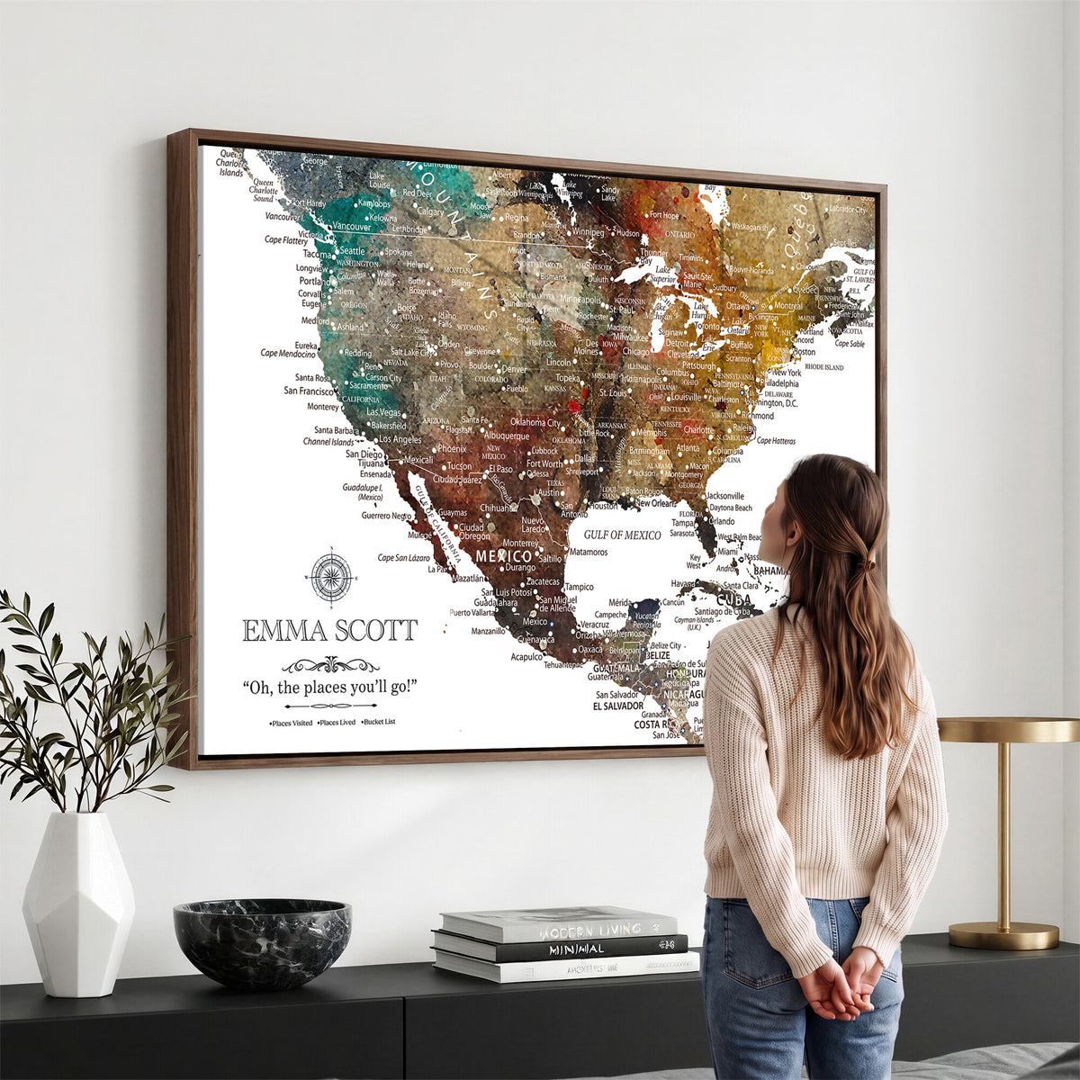 53374031-MGV-CV-36X24 - Custom USA Push Pin Travel Map Canvas Wall Art - Personalized Couples Gift Flat Digital Print