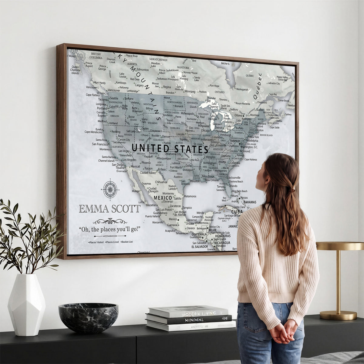90686209D-MGV-CV-36X24 - Custom USA Push Pin Travel Map Canvas Wall Art - Personalized Couples Gift Flat Digital Print