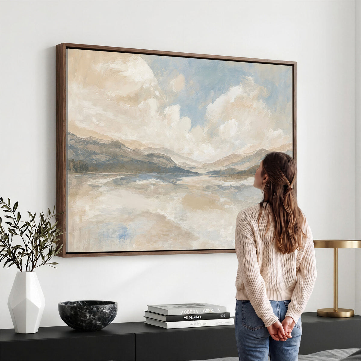 12998065-MGV-CV-36X24 - Serene Mountain and Lake Landscape Canvas Wall Art