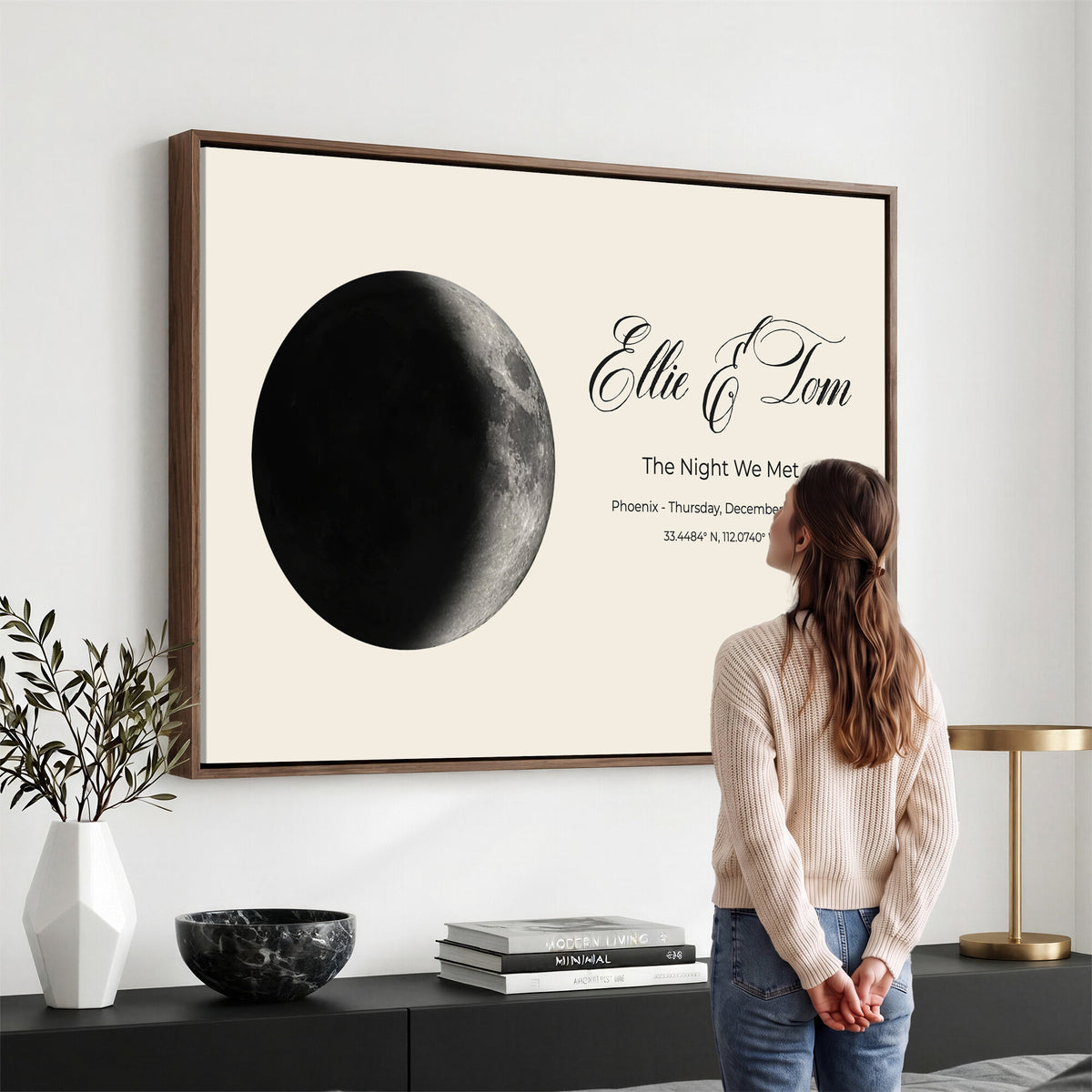 CSTM914MOON-MGV-CV-36X24 - Moon Phase Canvas Print – Personalized Moon from the Night You Met Wall Art