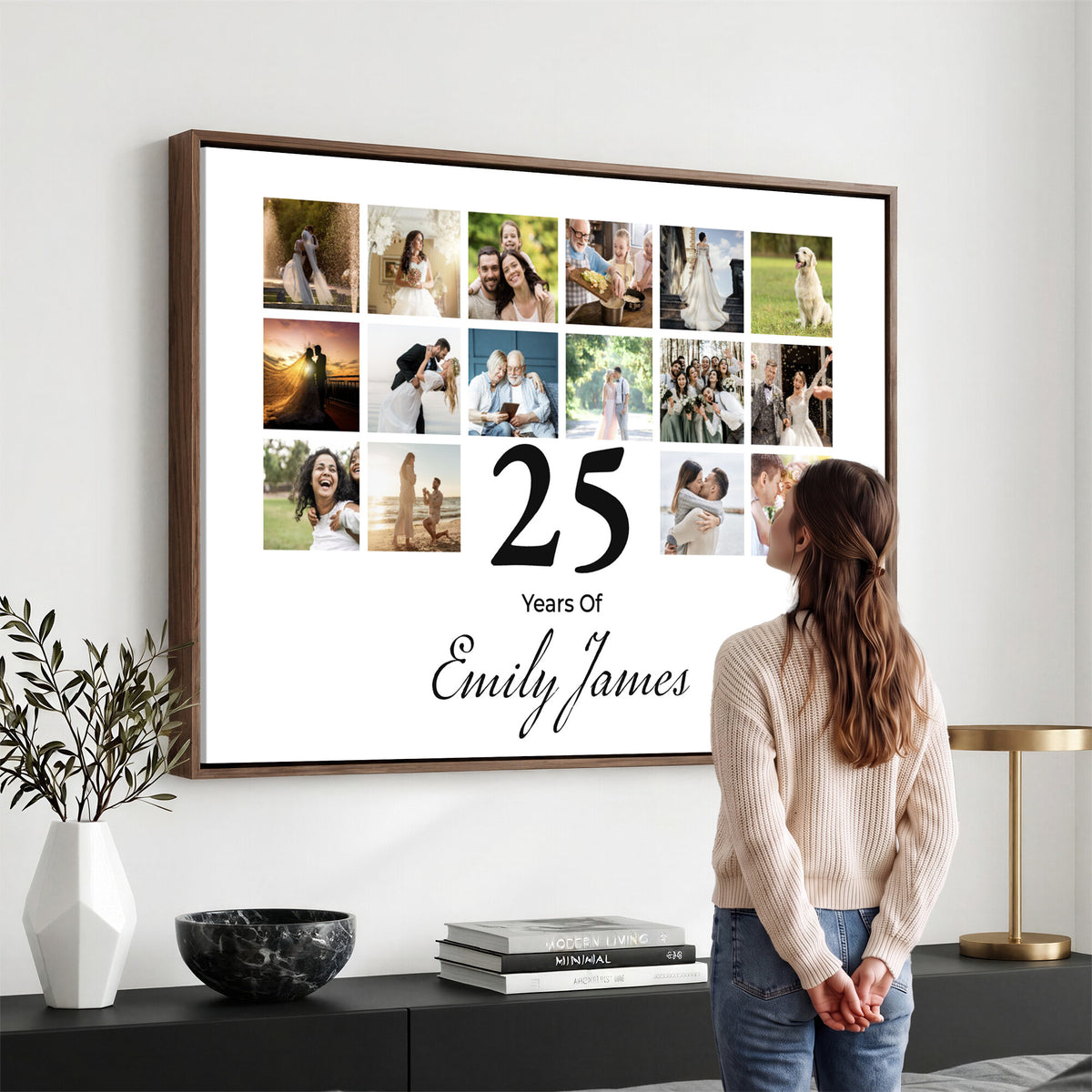 CSTM914ANID-MGV-CV-36X24 - Photo Grid with Number Canvas Print – Personalized Birthday or Anniversary Photo Collage