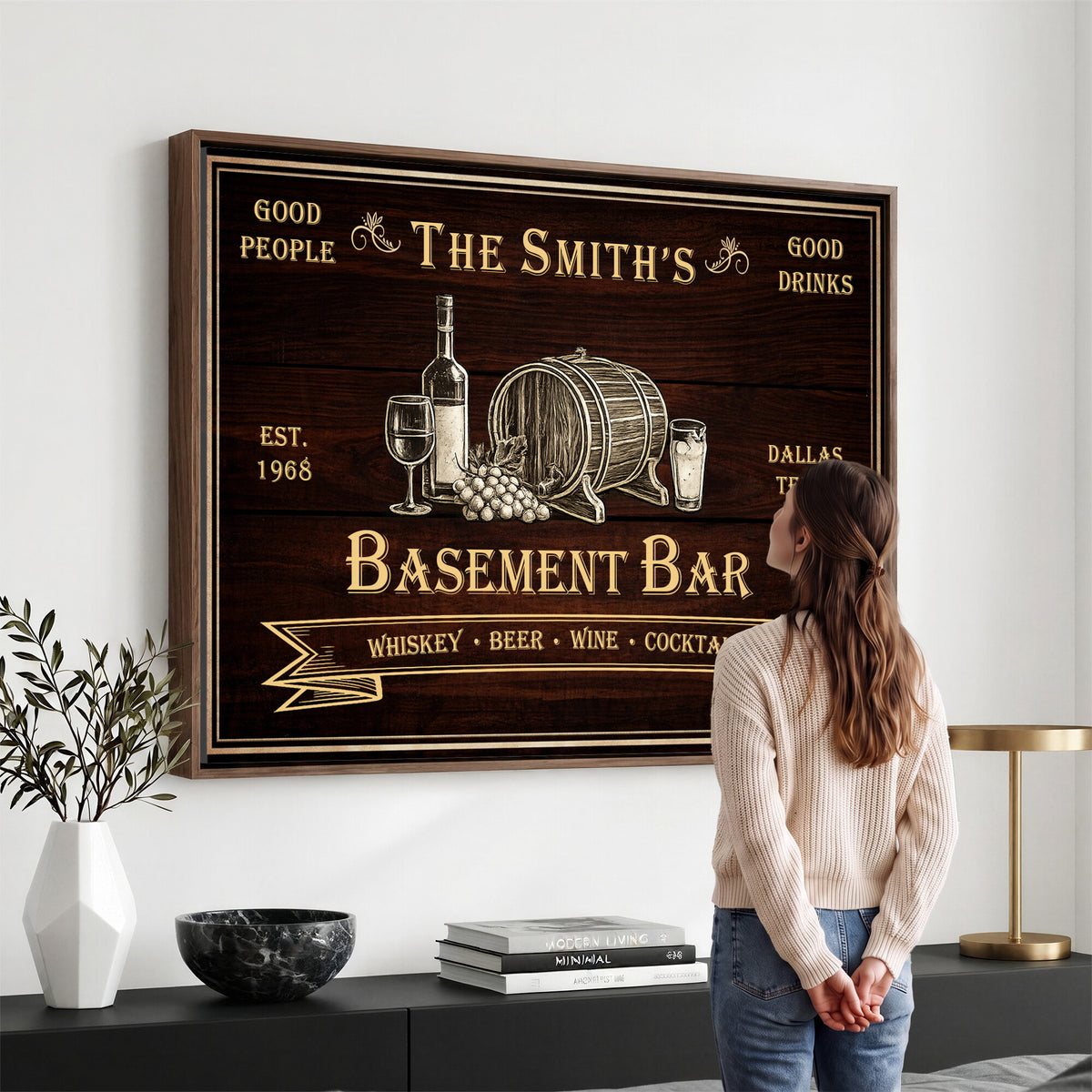 Custom Basement Bar Sign Canvas, Personalized Family Home Bar Wall Art