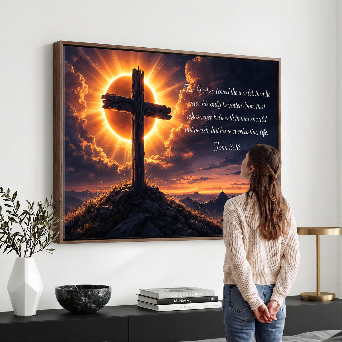 Custom Bible Verse Cross Canvas, Personalized Christian Wall Art