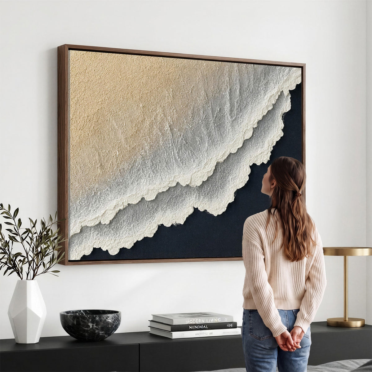 32969959-MGV-CV-24X16 - Abstract Ocean Wave Canvas Wall Art, Coastal Beach Wall Decor for Living Room