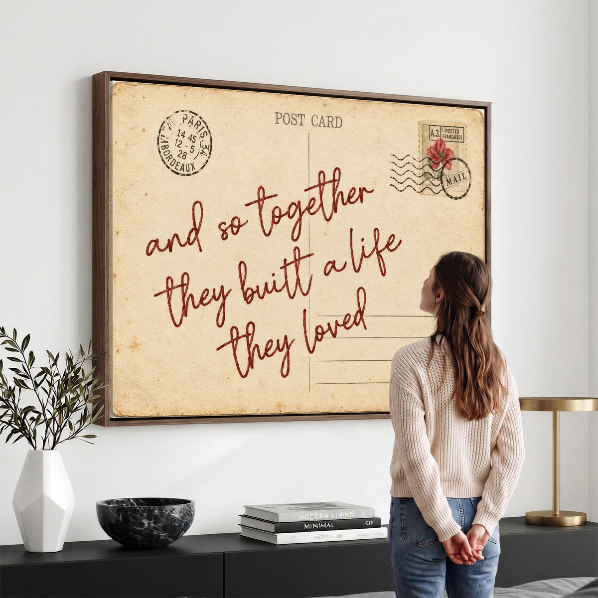 Personalized vintage postcard canvas with custom love note, view 17