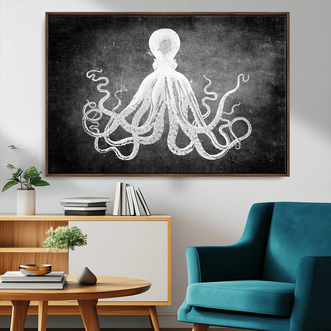 Black White Octopus Wall Art Canvas Print