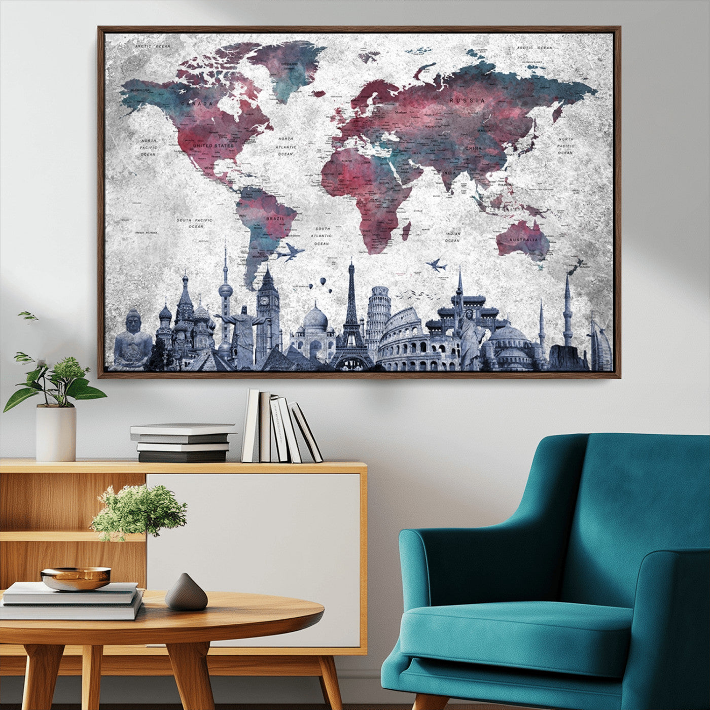 MGV-FC-36X24 - Push Pin World Map Canvas Print – Framed Wall Art for Couples to Track Their Travels – Anniversary
