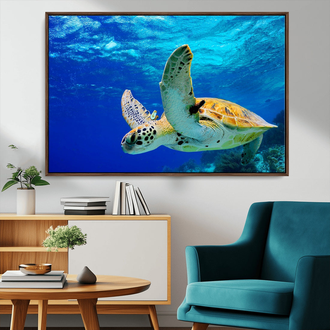 Sea Turtle Wall Art Canvas Print, Sea Life in the Ocean Wall Art